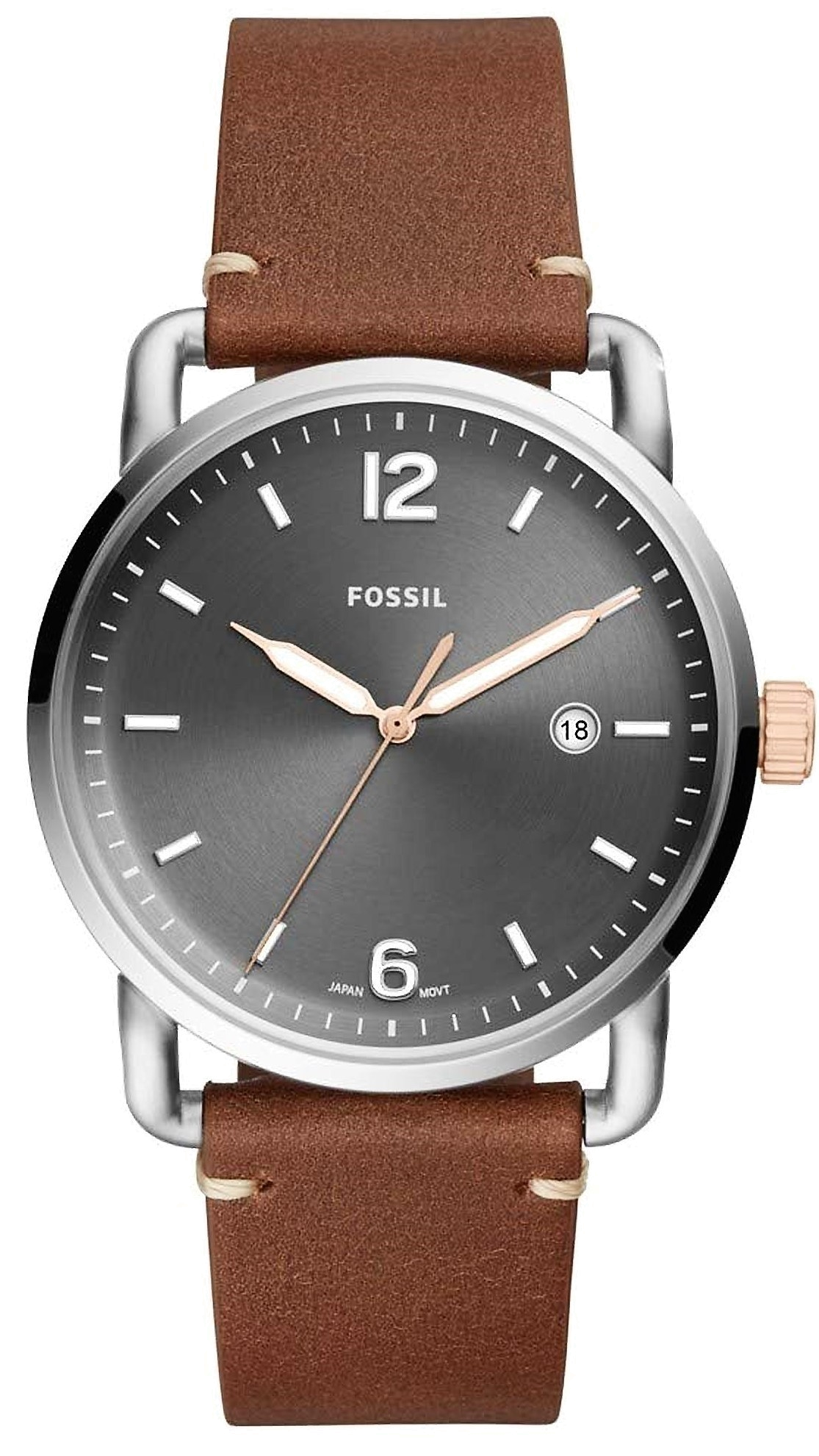 Fossil Commuter Grey Dial Brown Leather Strap Watch for Men - FS5417