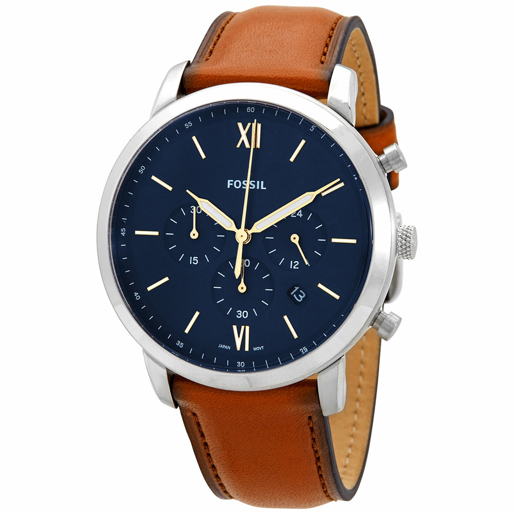  Shop Authentic Fossil Neutra Chronograph Blue Dial Brown Leather Strap Watch for Men - FS5453 - Luxxuri