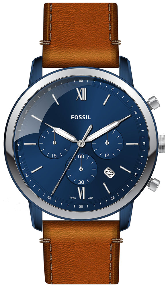  Shop Authentic Fossil Neutra Chronograph Blue Dial Brown Leather Strap Watch for Men - FS5791 - Luxxuri
