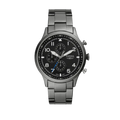 Fossil Retro Pilot Chronograph Black Dial Grey Steel Strap Watch for Men - FS5834
