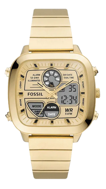  Shop Authentic Fossil Retro Analog-Digital Gold Dial Gold Steel Strap Watch for Men - FS5889 - Luxxuri