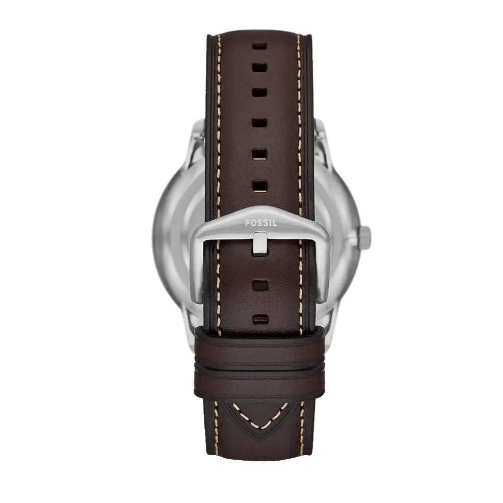 Fossil Neutra Minimalist Moonphase Silver Dial Brown Leather Strap Watch for Men - FS5905