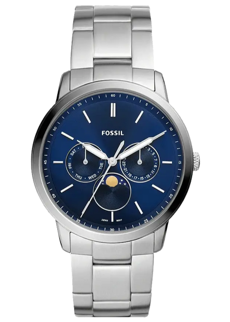  Shop Authentic Fossil Neutra Minimalist Moonphase Blue Dial Silver Steel Strap Watch for Men - FS5907 - Luxxuri