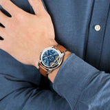  Shop Authentic Fossil Grant Twist Multifunction Blue Dial Brown Leather Strap Watch for Men - ME1161 - Luxxuri