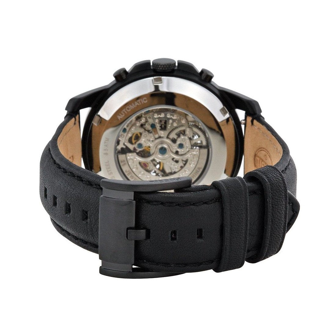 Fossil Grant Automatic Black Dial Black Leather Strap Watch for Men - ME3028