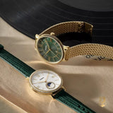  Shop Authentic Fossil Jacqueline Multifunction Moonphase Mother of Pearl White Dial Green Leather Strap Watch for Women - ES5244 - Luxxuri