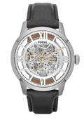 Fossil Townsman Automatic Skeleton Silver Dial Black Leather Strap Watch for Men - ME3041