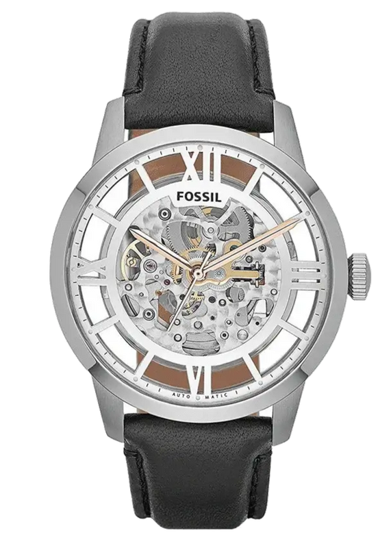  Shop Authentic Fossil Townsman Automatic Skeleton Silver Dial Black Leather Strap Watch for Men - ME3041 - Luxxuri