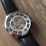  Shop Authentic Fossil Townsman Automatic Skeleton Silver Dial Black Leather Strap Watch for Men - ME3041 - Luxxuri