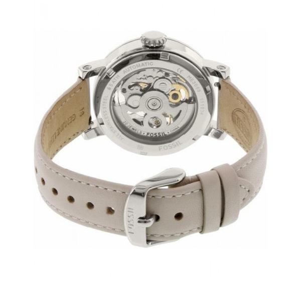  Shop Authentic Fossil Boyfriend Automatic Skeleton Silver Dial White Leather Strap Watch for Women - ME3069 - Luxxuri