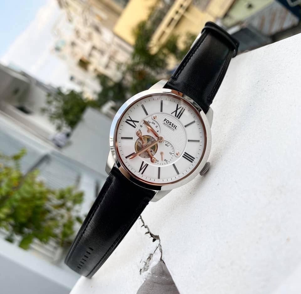  Shop Authentic Fossil Townsman Automatic White Dial Black Leather Strap Watch for Men - ME3104 - Luxxuri