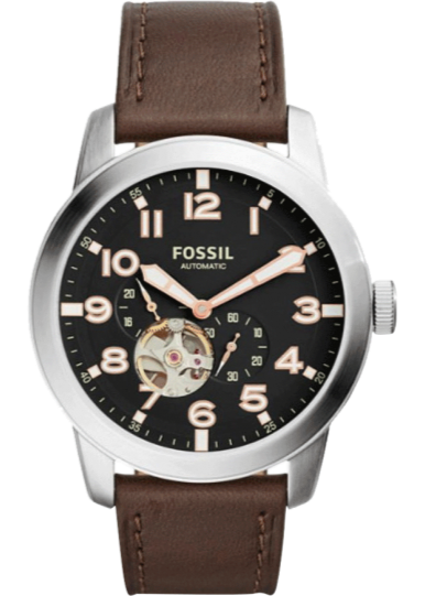  Shop Authentic Fossil Pilot 54 Automatic Black Dial Brown Leather Strap Watch for Men - ME3118 - Luxxuri