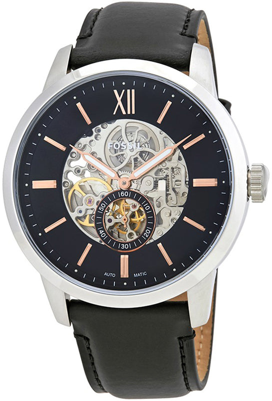  Shop Authentic Fossil Townsman Skeleton Black Dial Black Leather Strap Watch for Men - ME3153 - Luxxuri