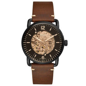  Shop Authentic Fossil Commuter Automatic Black Dial Brown Leather Strap Watch for Men - ME3158 - Luxxuri