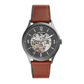  Shop Authentic Fossil Forrester Automatic Skeleton Grey Dial Brown Leather Strap Watch for Men - ME3178 - Luxxuri