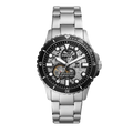 Fossil FB-01 Automatic Skeleton Black Dial Silver Steel Strap Watch for Men - ME3190