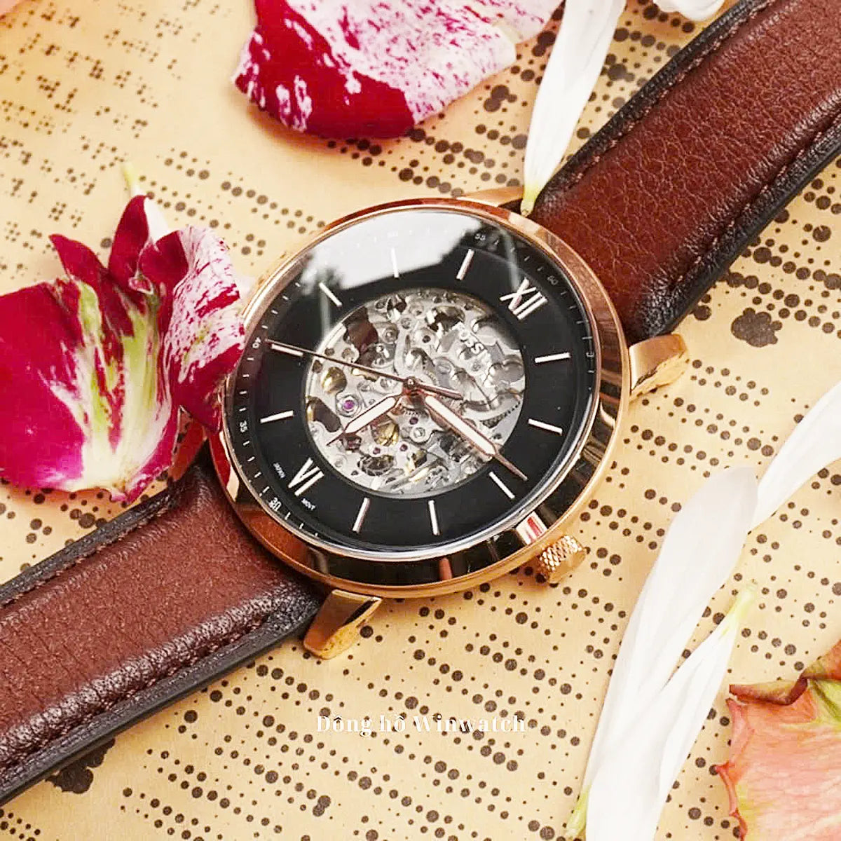  Shop Authentic Fossil Neutra Automatic Skeleton Black Dial Brown Leather Strap Watch for Men - ME3195 - Luxxuri