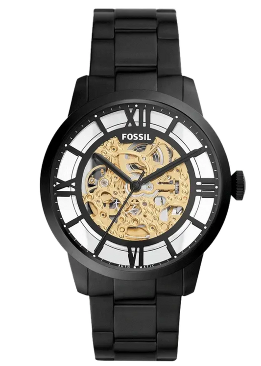 Fossil Townsman Automatic Skeleton Black Dial Black Steel Strap Watch for Men - ME3197