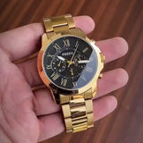  Shop Authentic Fossil Grant Chronograph Black Dial Gold Steel Strap Watch for Men - FS4815 - Luxxuri