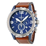  Shop Authentic Fossil Nate Chronograph Navy Blue Dial Brown Leather Strap Watch for Men - JR1504 - Luxxuri