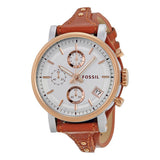  Shop Authentic Fossil Boyfriend Chronograph White Dial Brown Leather Strap Watch for Women - ES3837 - Luxxuri