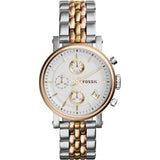  Shop Authentic Fossil Boyfriend Chronograph White Dial Two Tone Steel Strap Watch for Women - ES3840 - Luxxuri