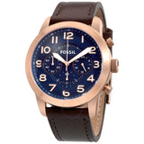  Shop Authentic Fossil Pilot 54 Chronograph Blue Dial Brown Leather Strap Watch for Men - FS5204 - Luxxuri