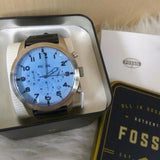  Shop Authentic Fossil Pilot Chronograph Sky Blue Dial Black Leather Strap Watch for Men - FS5162 - Luxxuri