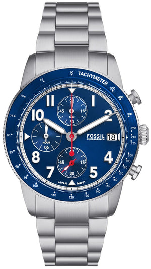  Shop Authentic Fossil Sport Tourer Chronograph Blue Dial Silver Steel Strap Watch for Men - FS6047 - Luxxuri