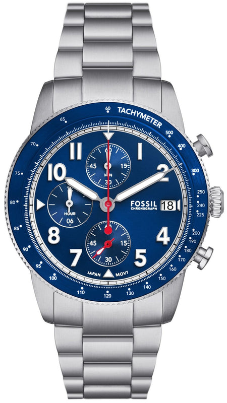  Shop Authentic Fossil Sport Tourer Chronograph Blue Dial Silver Steel Strap Watch for Men - FS6047 - Luxxuri