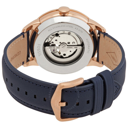  Shop Authentic Fossil Townsman Automatic White Dial Navy Blue Leather Strap Watch for Men - ME3171 - Luxxuri