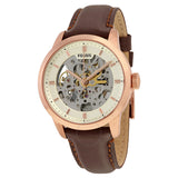  Shop Authentic Fossil Townsman Automatic Skeleton White Dial Brown Leather Strap Watch for Men - ME3078 - Luxxuri