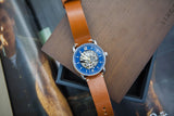 Shop Authentic Fossil Commuter Automatic Skeleton Blue Dial Brown Leather Strap Watch for Men - ME3159 - Luxxuri