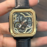  Shop Authentic Fossil Inscription Automatic Skeleton Rose Gold Dial Black Leather Strap Watch for Men - BQ2572 - Luxxuri