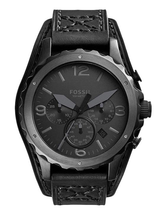  Shop Authentic Fossil Nate Chronograph Black Dial Black Leather Strap Watch for Men - JR1510 - Luxxuri