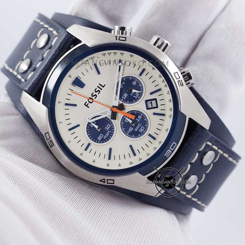  Shop Authentic Fossil Coachman Chronograph White Dial Blue Leather Strap Watch for Men - CH3051 - Luxxuri