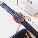  Shop Authentic Fossil Neutra Chronograph Blue Dial Blue Leather Strap Watch for Men - FS5454 - Luxxuri