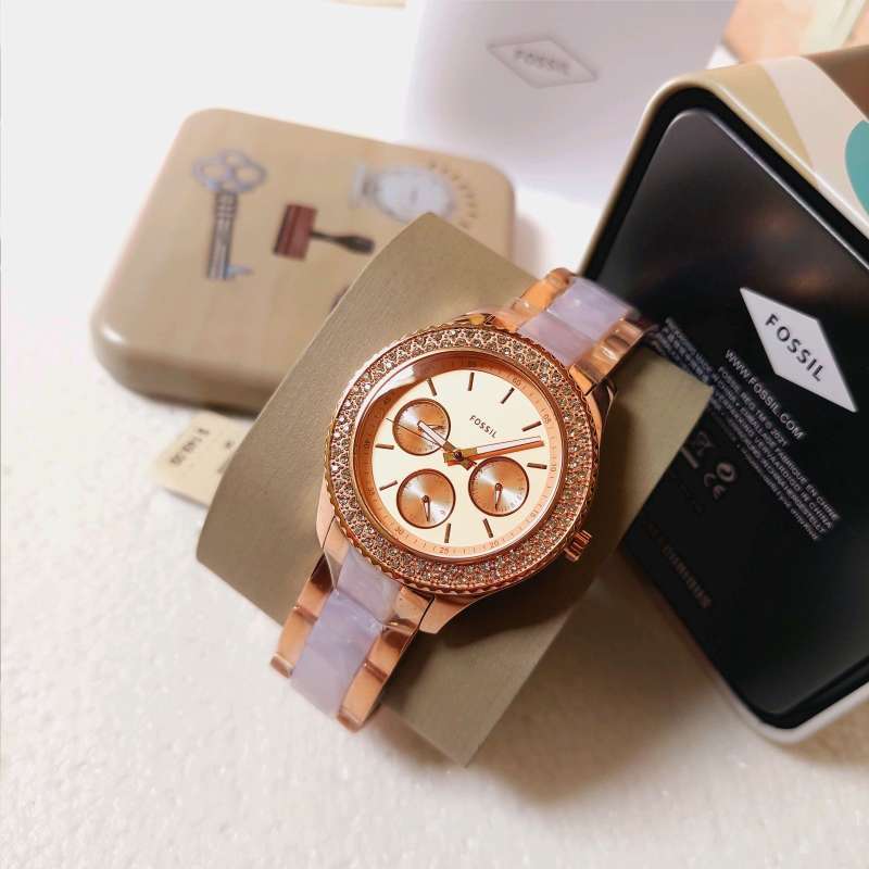  Shop Authentic Fossil Stella Multifunction Rose Gold Dial Two Tone Steel Strap Watch for Women - ES4755 - Luxxuri
