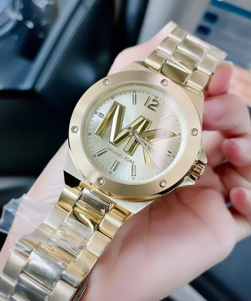  Shop Authentic Michael Kors Lennox Three-Hand Quartz Gold Dial Gold Steel Strap Watch For Men - MK8939 - Luxxuri