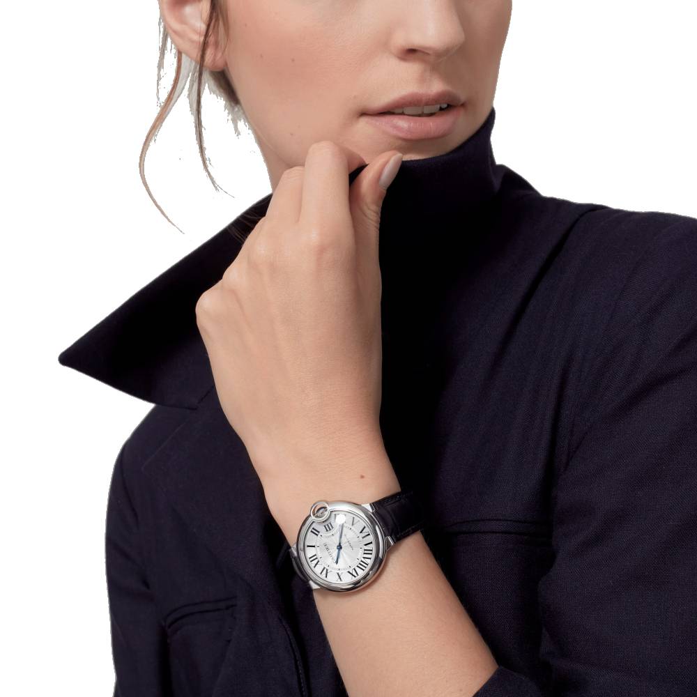  Shop Authentic Cartier Ballon Bleu de Cartier Silver Dial Black Leather Strap Watch for Men - WSBB0026 - Luxxuri
