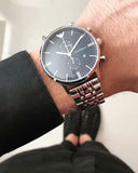  Shop Authentic Emporio Armani Gianni Chronograph Black Dial Silver Steel Strap Watch For Men - AR80009 - Luxxuri