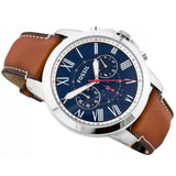  Shop Authentic Fossil Grant Chronograph Blue Dial Brown Leather Strap Watch for Men - FS5210 - Luxxuri