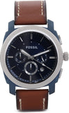  Shop Authentic Fossil Machine Chronograph Blue Dial Brown Leather Strap Watch for Men - FS5232 - Luxxuri