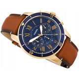  Shop Authentic Fossil Grant Sport Chronograph Blue Dial Brown Leather Strap Watch for Men - FS5268 - Luxxuri