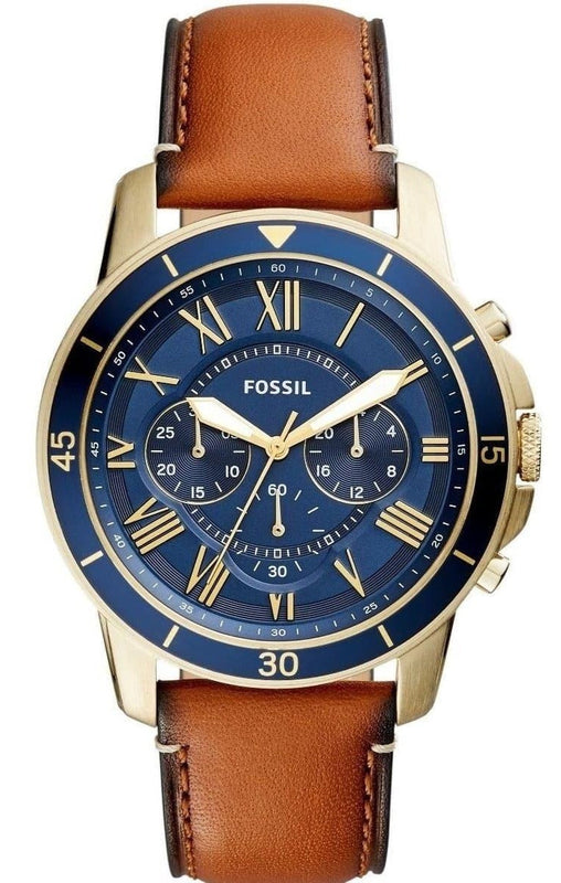  Shop Authentic Fossil Grant Sport Chronograph Blue Dial Brown Leather Strap Watch for Men - FS5268 - Luxxuri