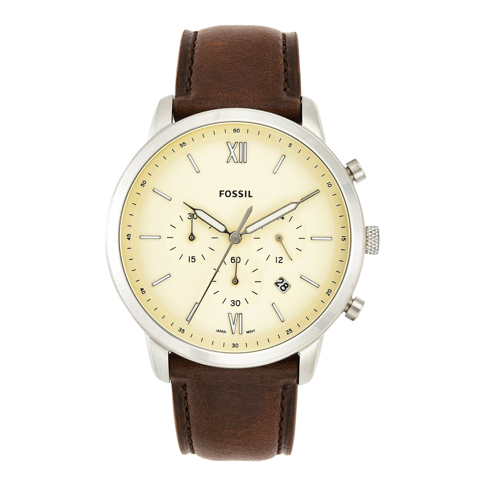  Shop Authentic Fossil Neutra Chronograph White Dial Brown Leather Strap Watch for Men - FS5380 - Luxxuri