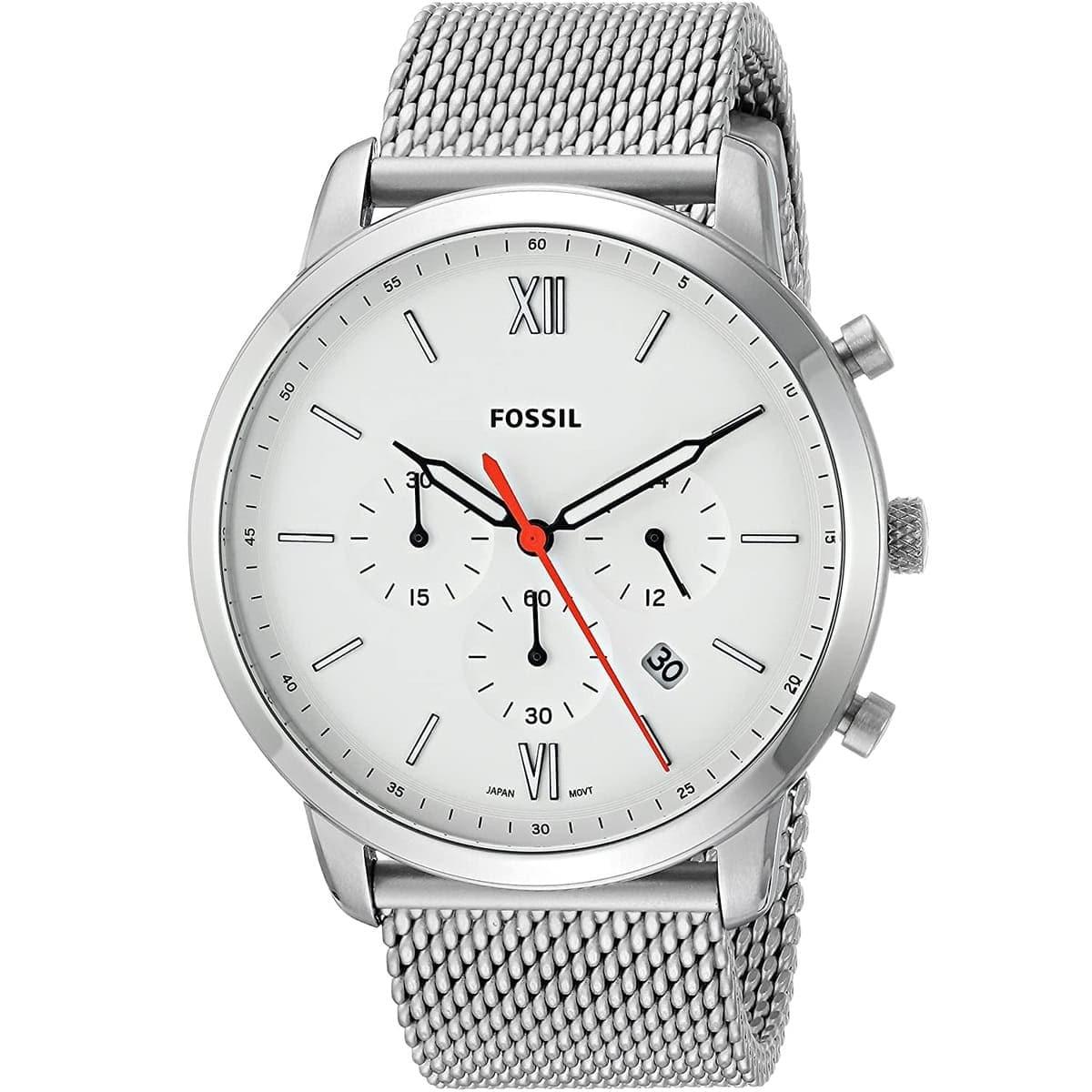  Shop Authentic Fossil Neutra Chronograph White Dial Silver Mesh Bracelet Watch for Men - FS5382 - Luxxuri