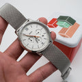  Shop Authentic Fossil Neutra Chronograph White Dial Silver Mesh Bracelet Watch for Men - FS5382 - Luxxuri