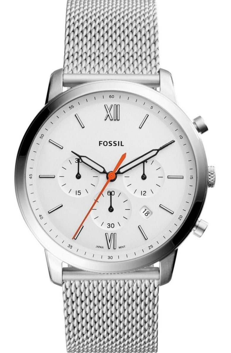  Shop Authentic Fossil Neutra Chronograph White Dial Silver Mesh Bracelet Watch for Men - FS5382 - Luxxuri