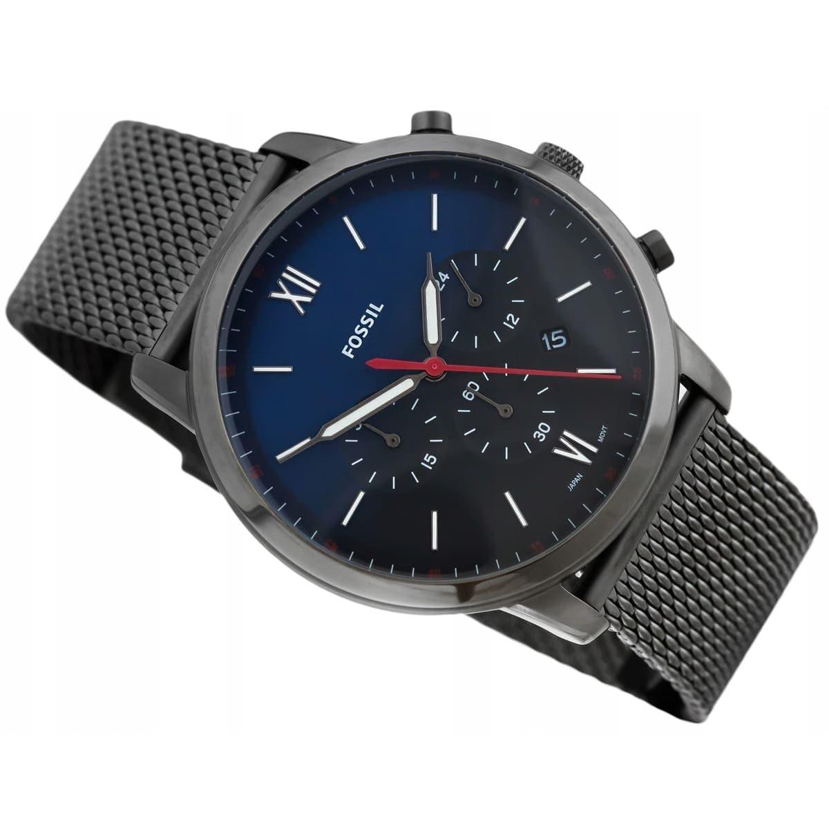  Shop Authentic Fossil Neutra Chronograph Blue Dial Silver Mesh Bracelet Watch for Men - FS5383 - Luxxuri